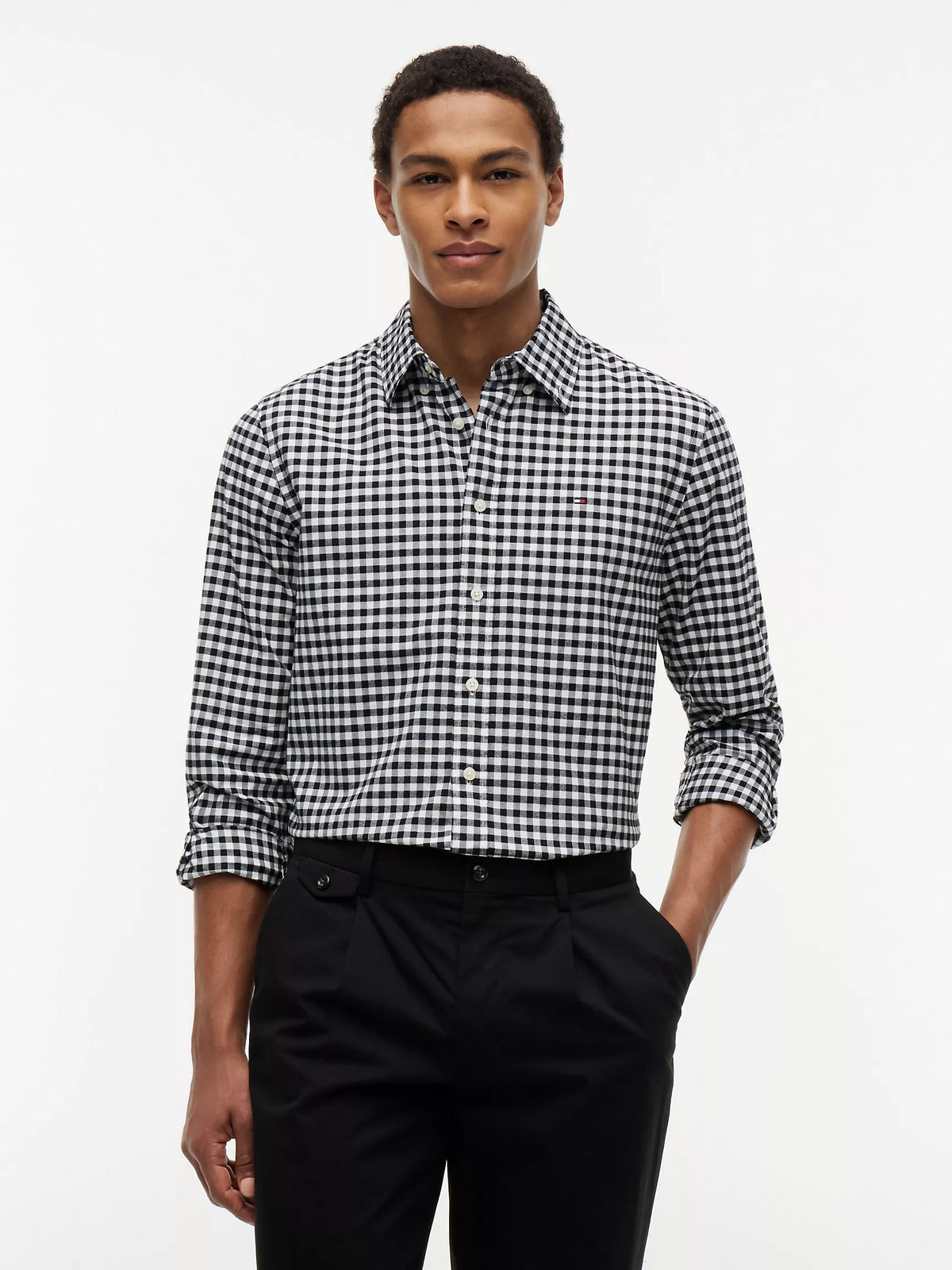 Tommy Regular Fit Gingham Oxford Shirt Black/Optic White