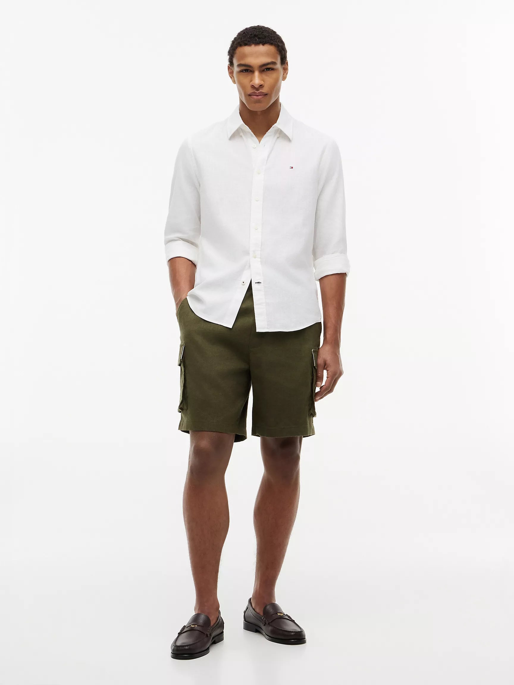 Tommy Hilfiger - Optic White Regular Fit Linen-Blend Shirt