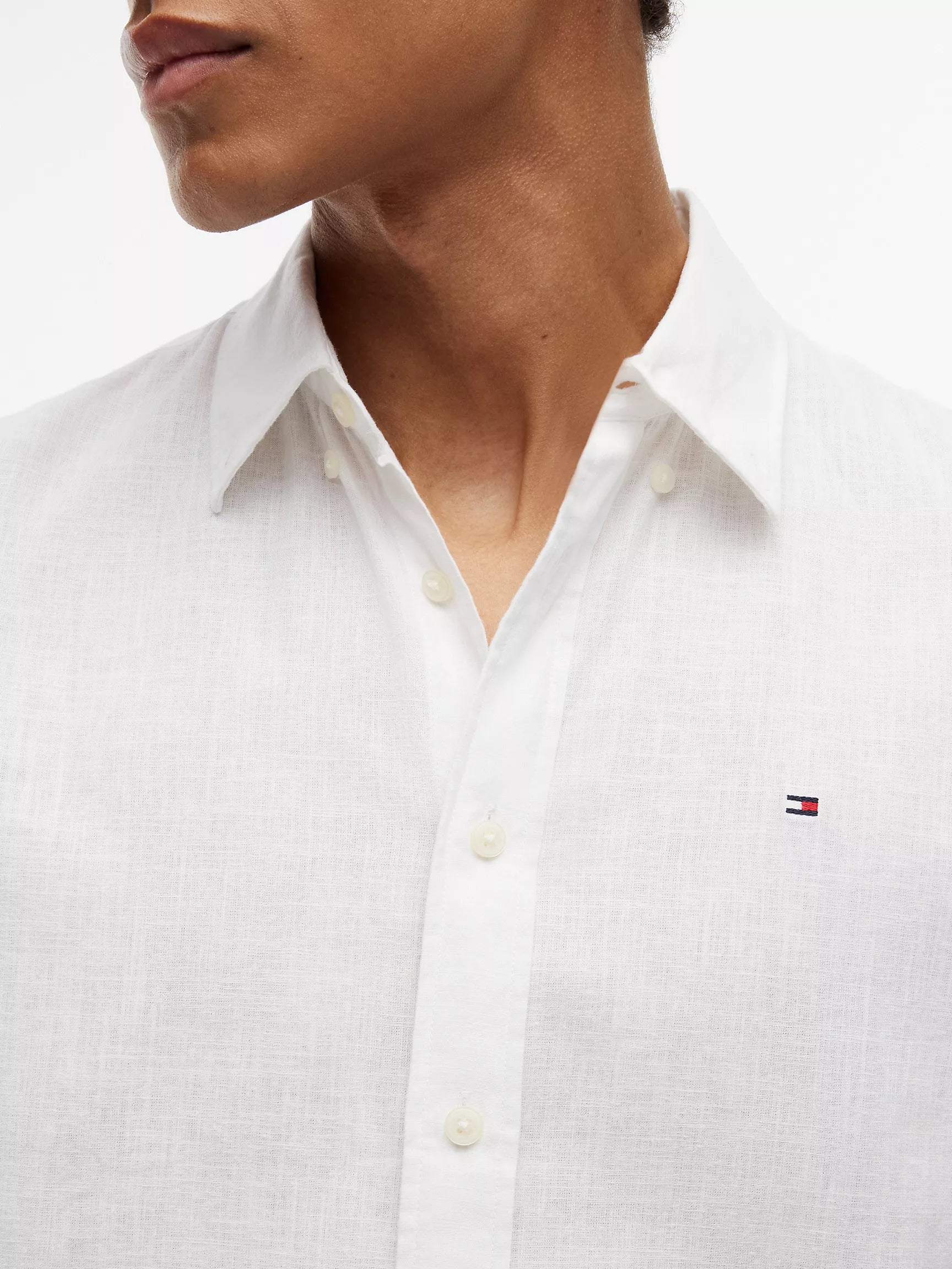 Tommy Hilfiger - Optic White Regular Fit Linen-Blend Shirt