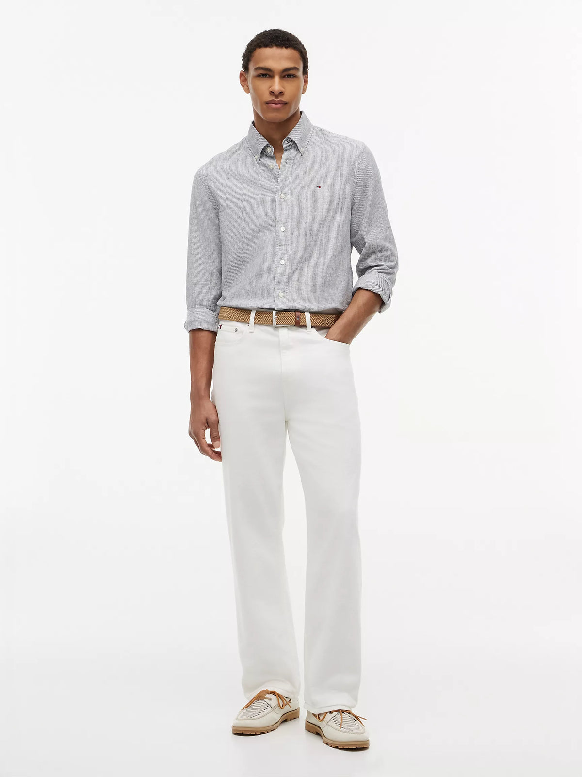 Tommy Hilfiger - Pitch Blue Regular Fit Striped Linen-Blend Shirt