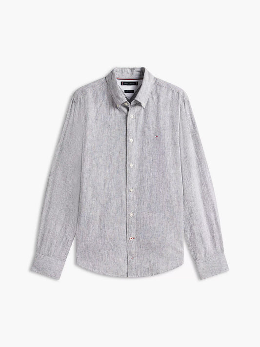 Tommy Hilfiger - Pitch Blue Regular Fit Striped Linen-Blend Shirt