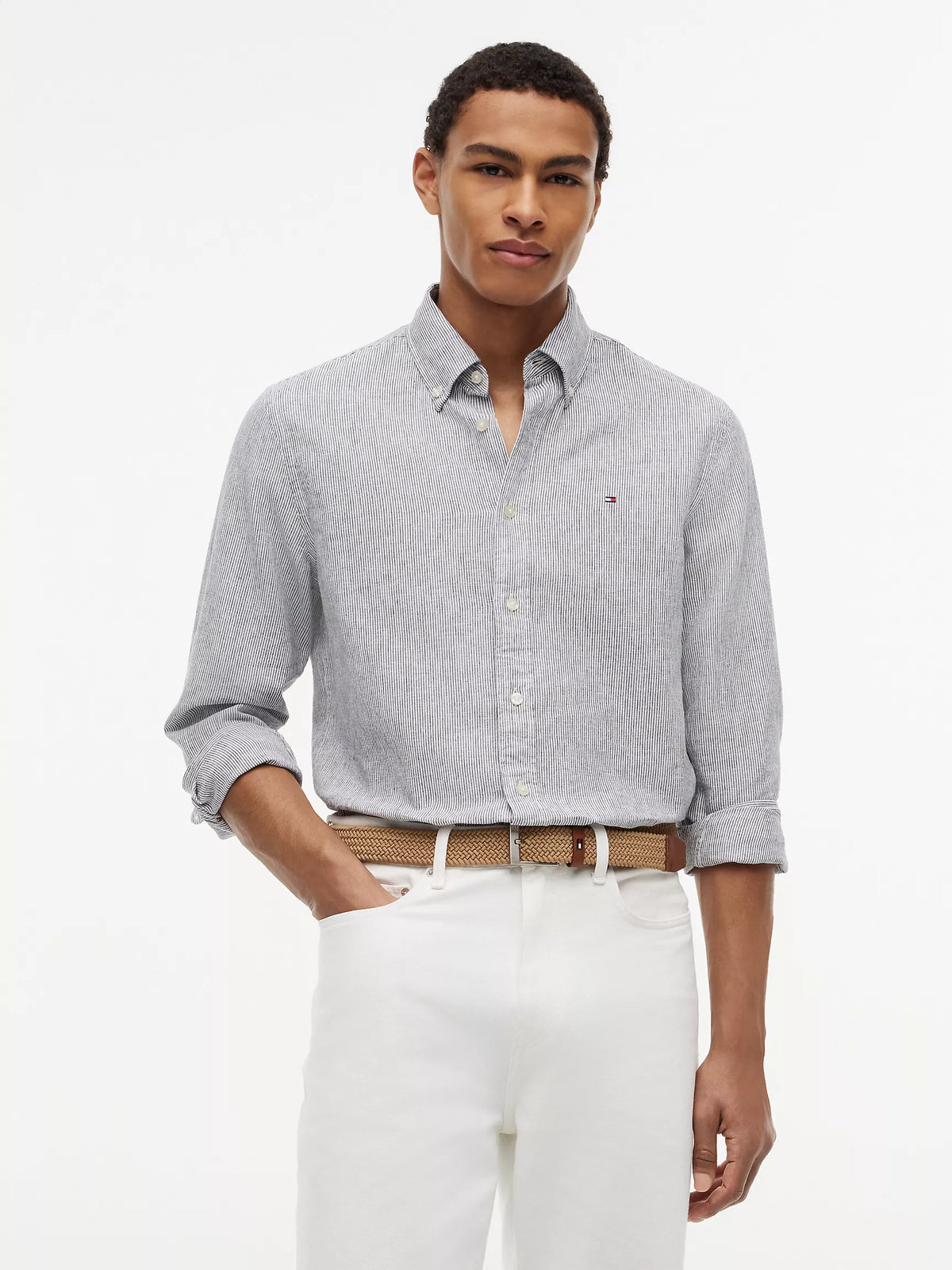 Tommy Hilfiger - Pitch Blue Regular Fit Striped Linen-Blend Shirt