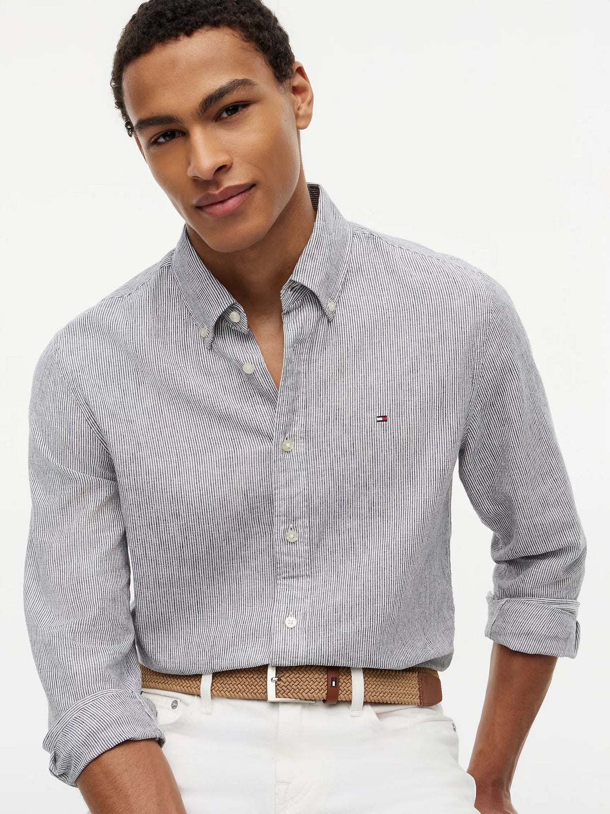 Tommy Hilfiger - Pitch Blue Regular Fit Striped Linen-Blend Shirt