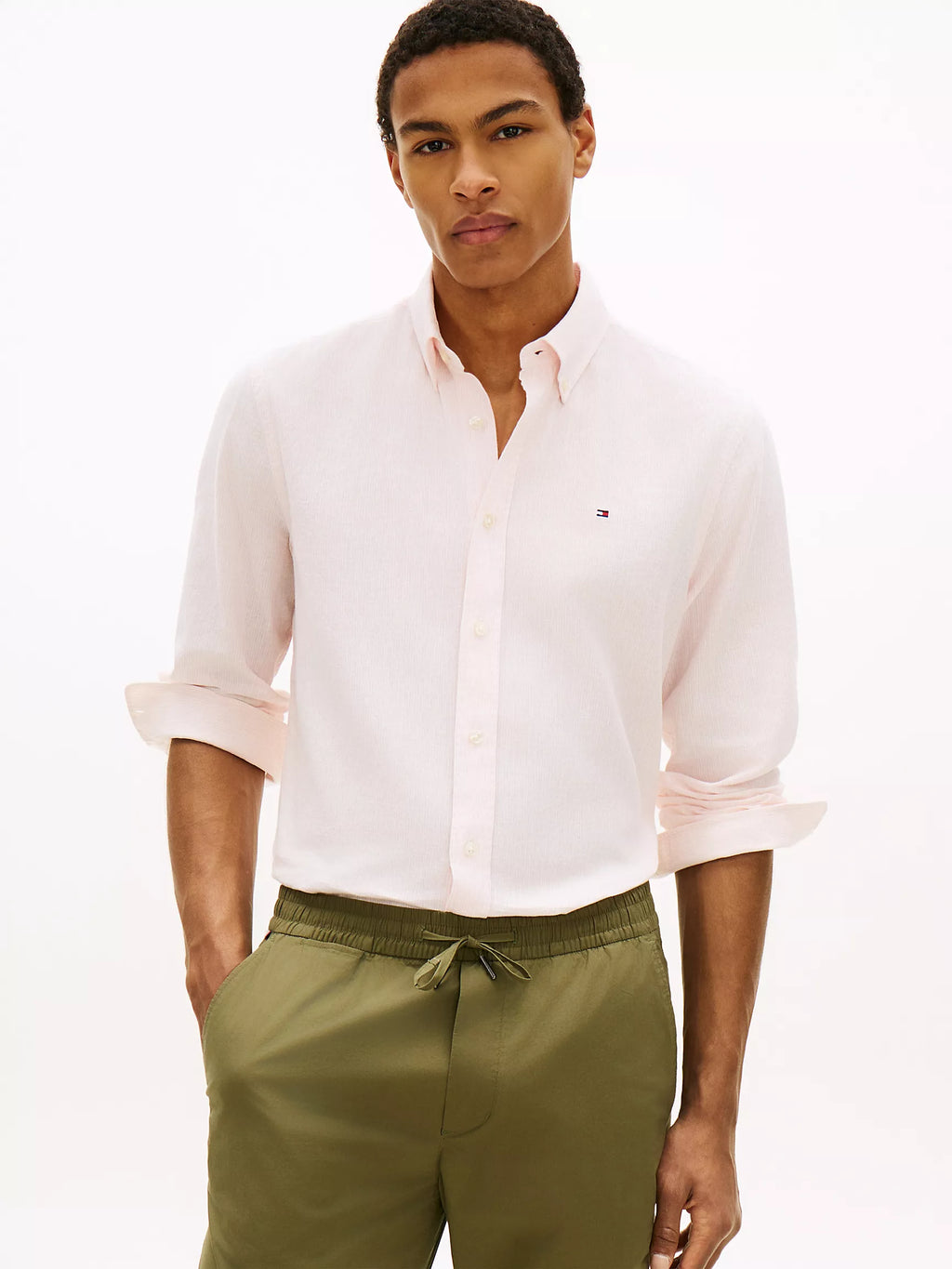 Tommy Hilfiger - Pink Shade Regular Fit Striped Linen-Blend Shirt