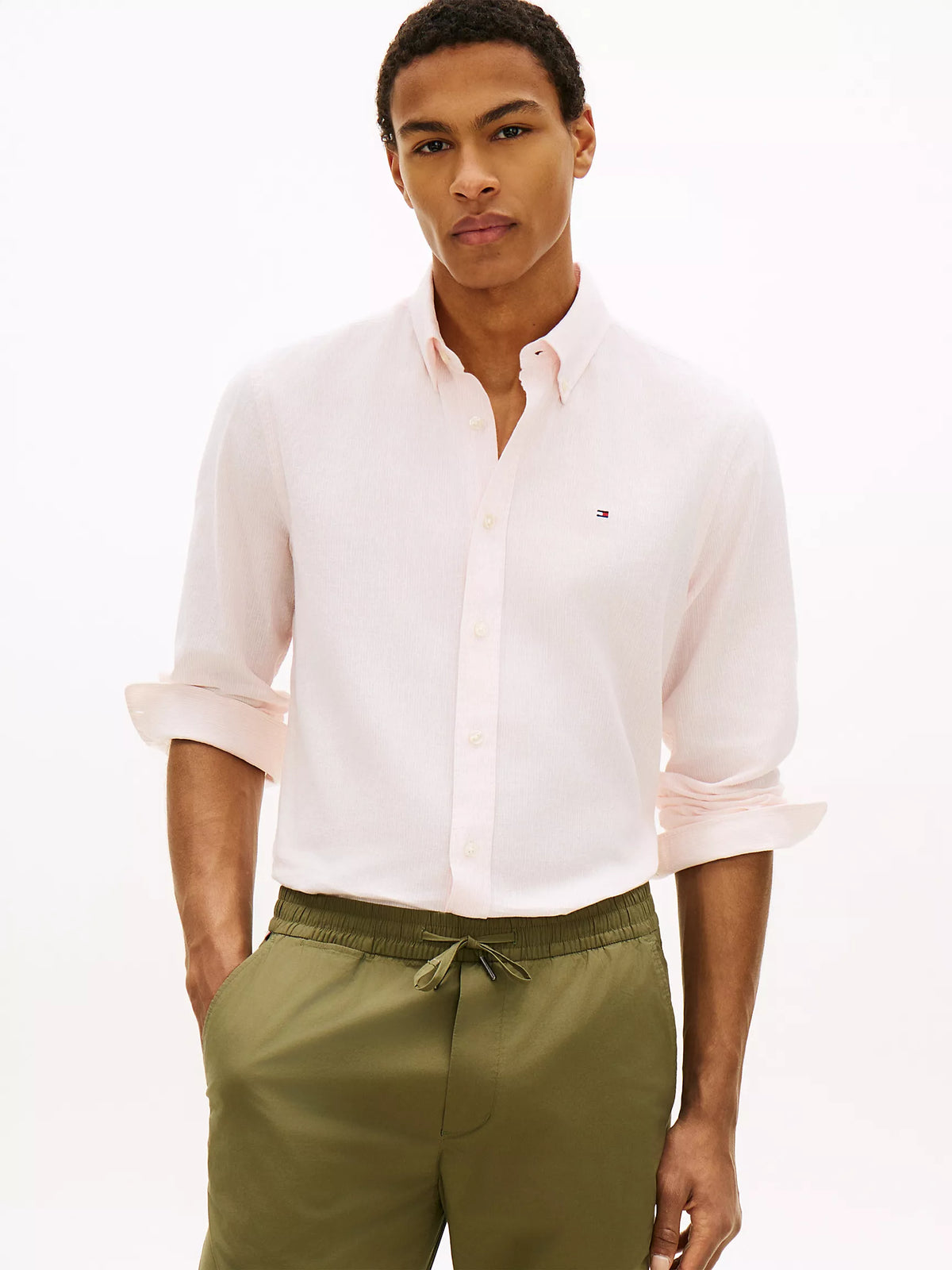 Tommy Hilfiger - Pink Shade Regular Fit Striped Linen-Blend Shirt