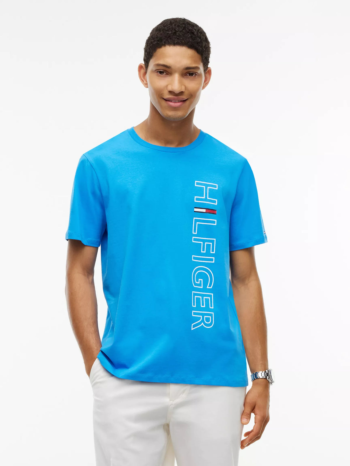 Hilfiger Vertical Hilfiger Logo T-Shirt Deep Sky Blue