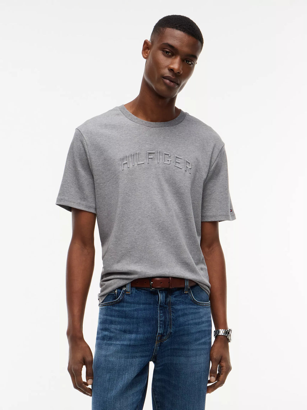 Hilfiger Embroidered Arch Logo T-Shirt B25 Grey Heather