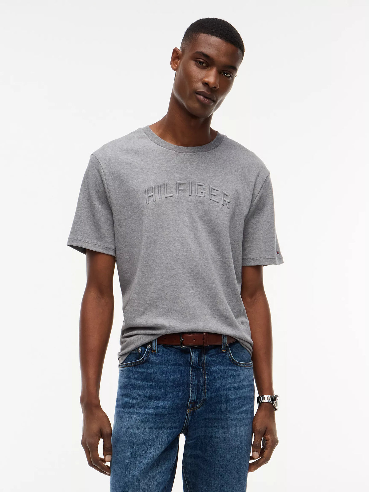 Hilfiger Embroidered Arch Logo T-Shirt B25 Grey Heather